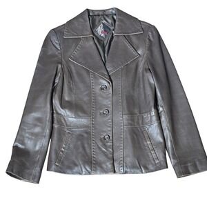 TIBOR Leathers Genuine Leather Jacket S Brown Button Front Tailored Classic Coat